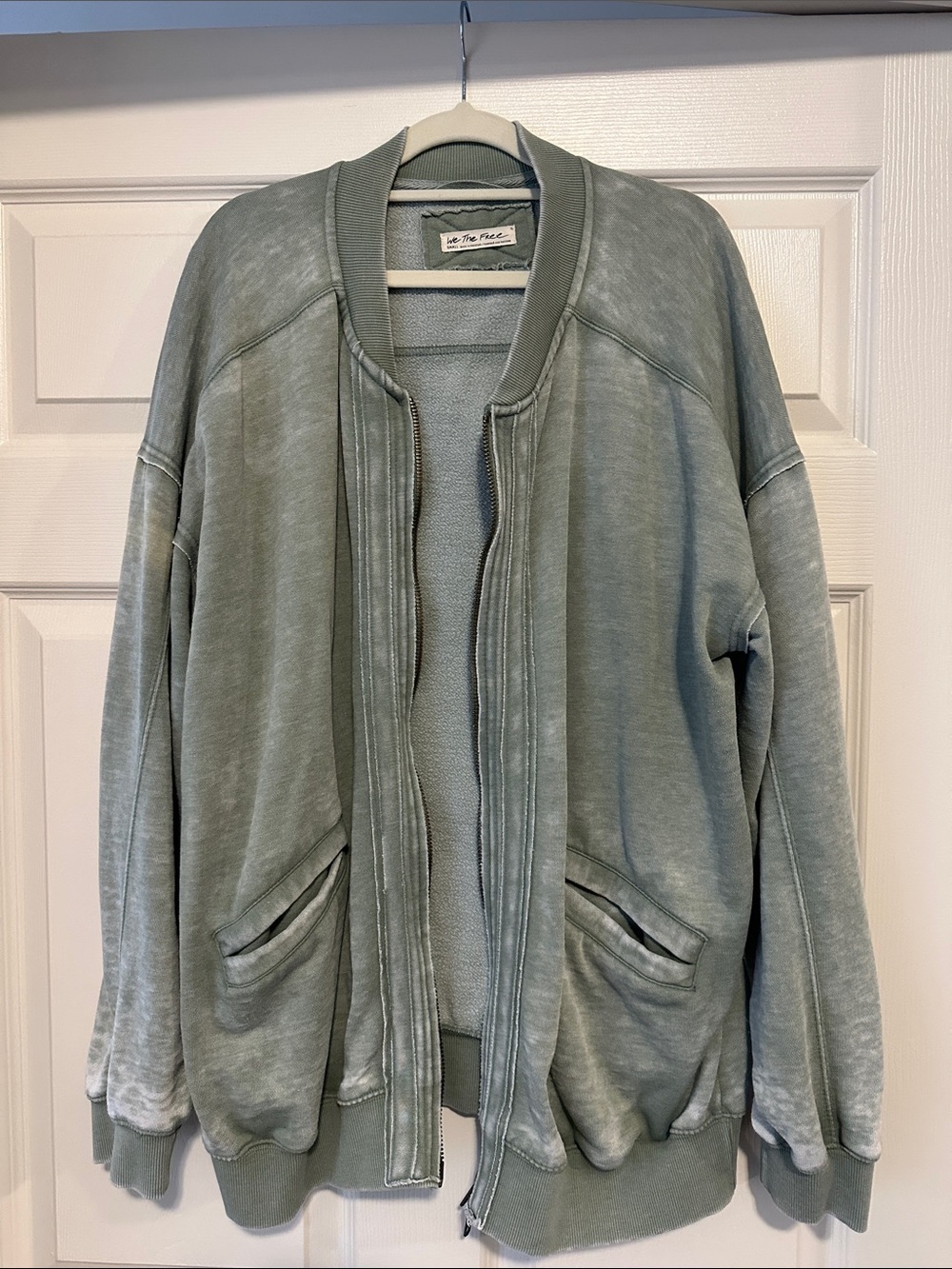 We The Free Washed Oversized Sage Green Bomber Jacket - Picture 1 of 4